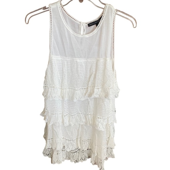 🆕 White House Black Market Womens White Sleeveless Tiered Ruffled Ecru Sweater - Picture 1 of 7